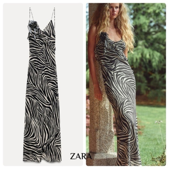 RUFFLED LONG ANIMAL PRINT DRESS - Picture 1 of 2